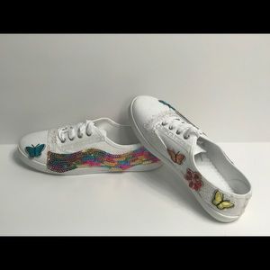 Bedazzled White Canvas Sneakers with Sequins